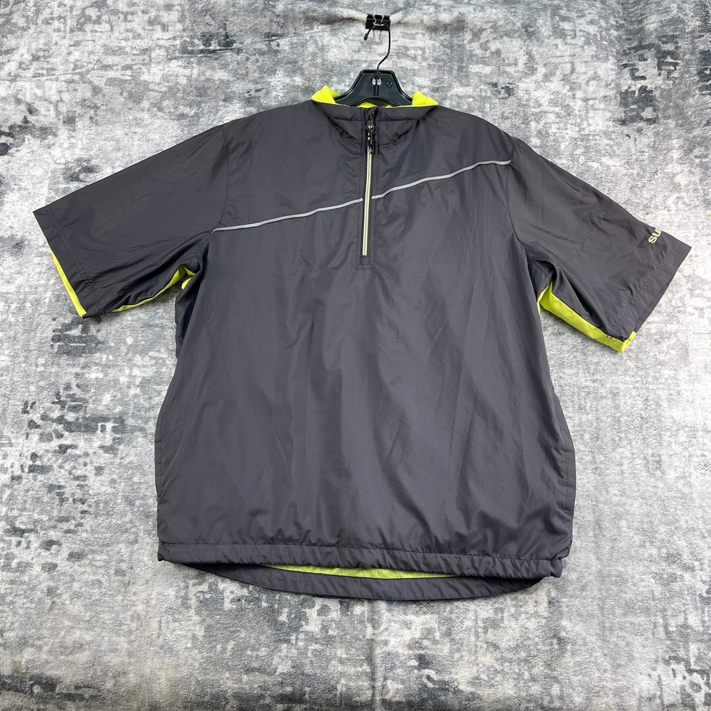 Sunice Men's Medium Grey Neon Short Sleeve 1/4 Zip Golf Windbreaker Pullover